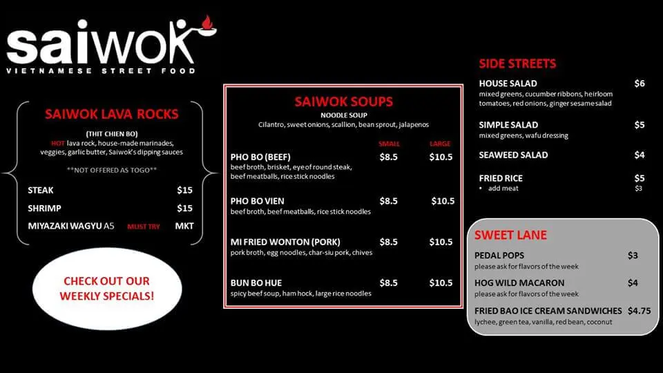 Saiwok Vietnamese Street Food Lunch Menu Saiwok Vietnamese Street Food Lunch Menu