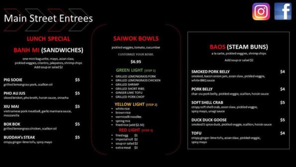Saiwok Vietnamese Street Food Lunch Menu
