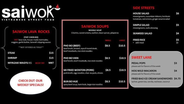 Saiwok Vietnames Street Food Dinner Menu Page 1