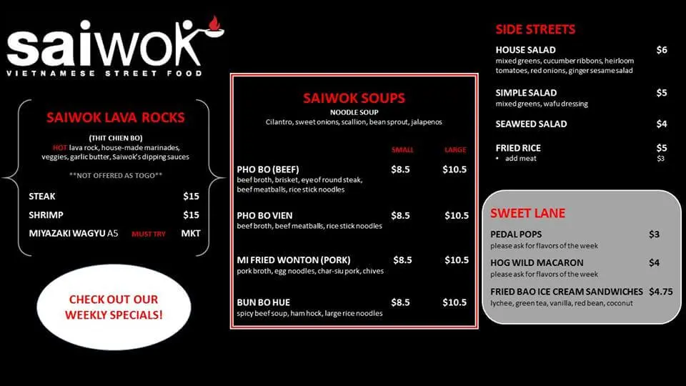 Saiwok Vietnames Street Food Dinner Menu Page 1 Saiwok Vietnames Street Food Dinner Menu Page 1