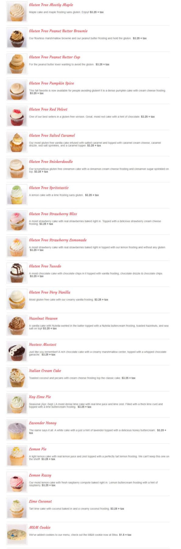 Bliss Cupcake Cafe Menu 4