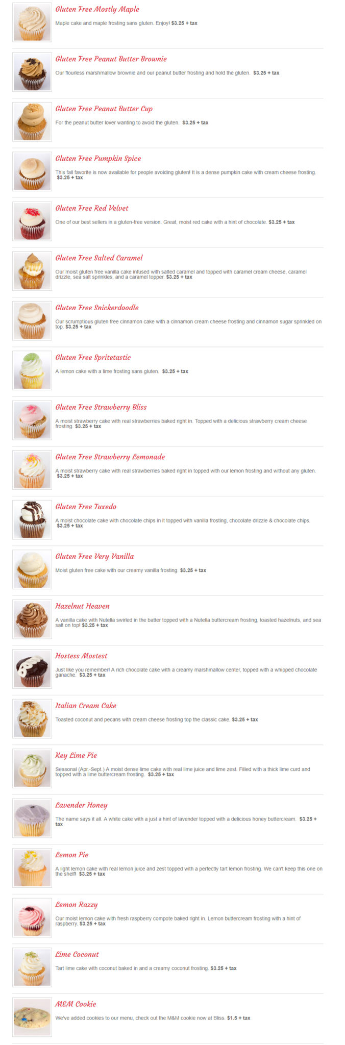 Bliss Cupcake Cafe Menu 4