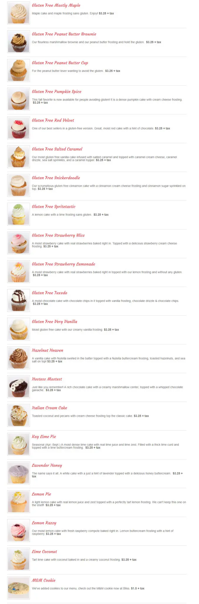 Bliss Cupcake Cafe Menu 4