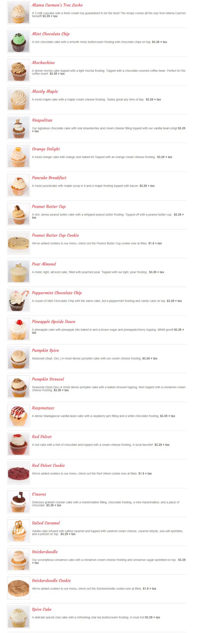 Bliss Cupcake Cafe Menu 5