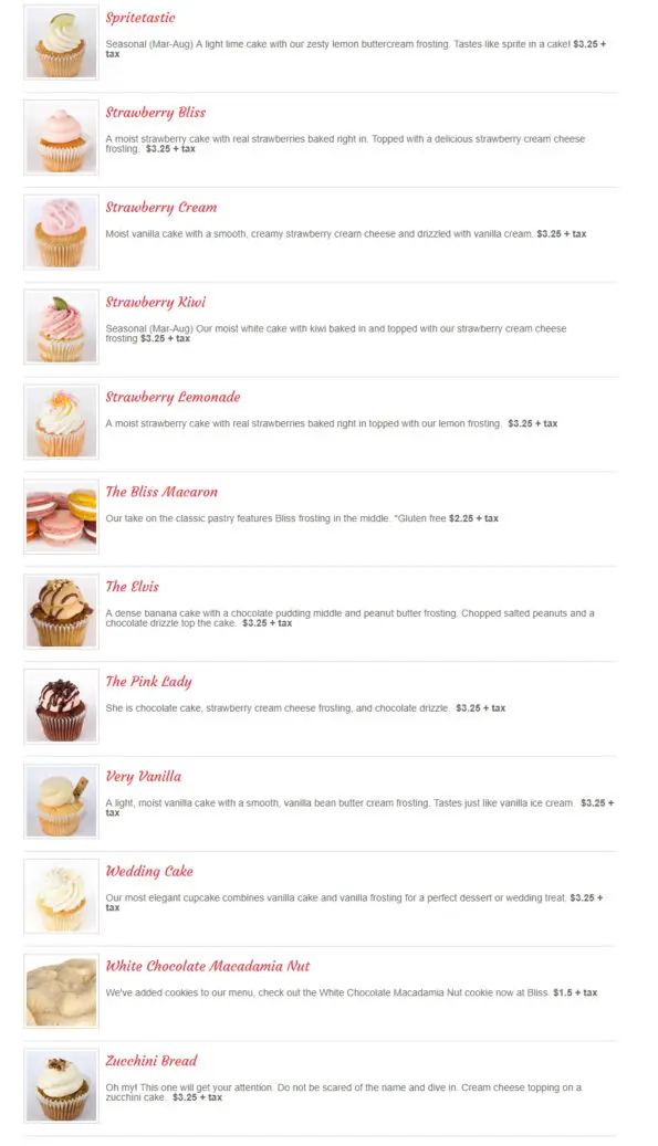 Bliss Cupcake Cafe Menu 6