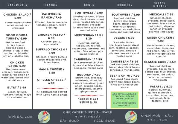 Chickadees Menu Siloam Spring
