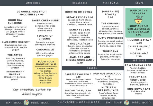 Chickadees Menu Siloam Spring