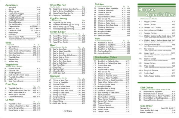 Rainbow House Asian Bistro Menu Page 2