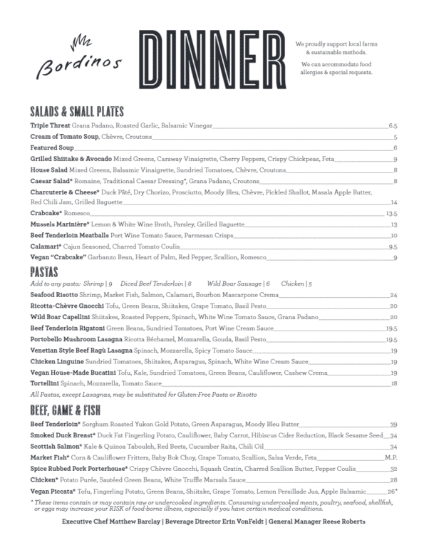 Bordinos Fayetteville Menu 1
