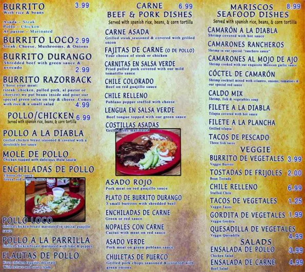Burrito Loco Downtown Fayetteville Menu Page 1