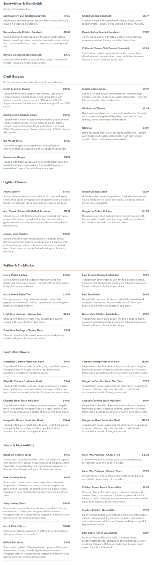 Chili's Grill & Bar Rogers Menu 2