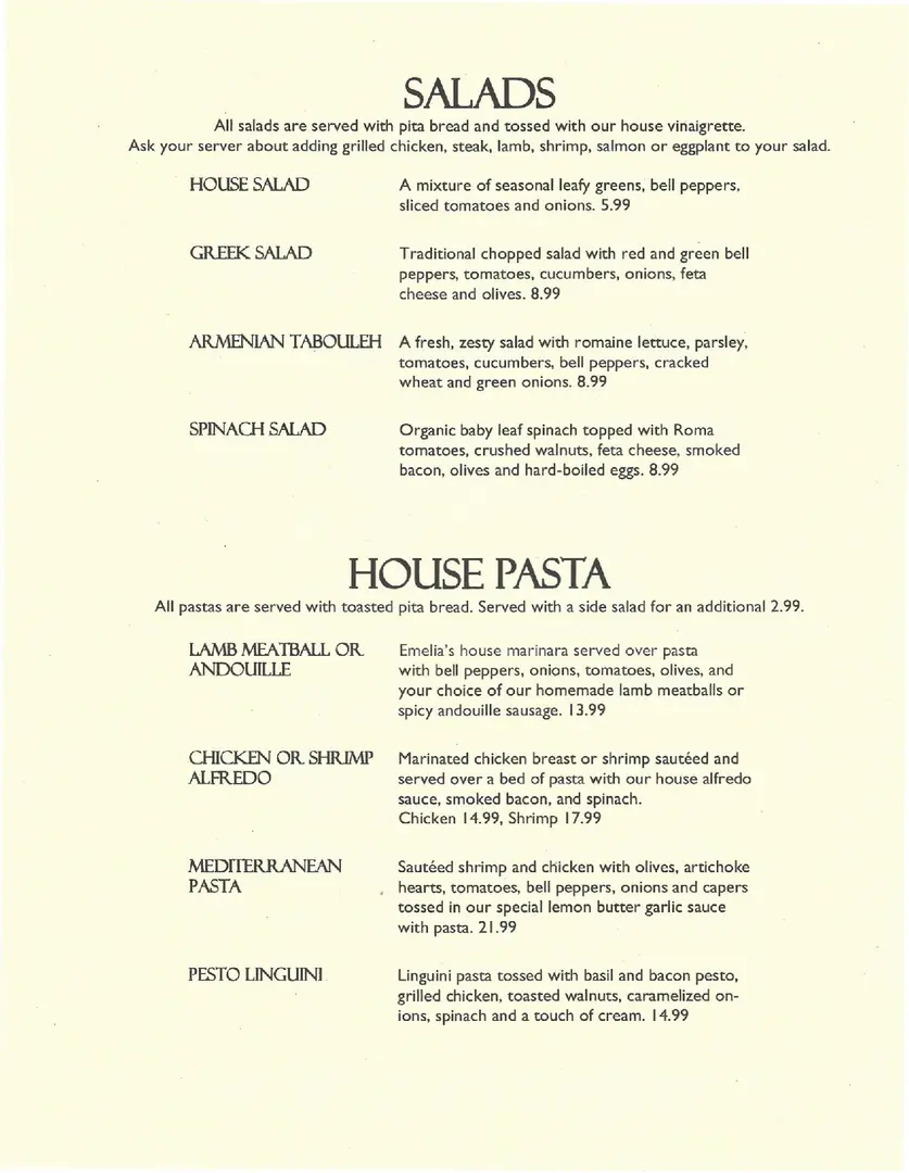 Emelia's Kitchen Fayetteville Menu 2