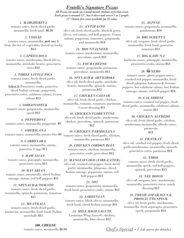 Fratelli's Pizzeria Siloam Springs Menu 2