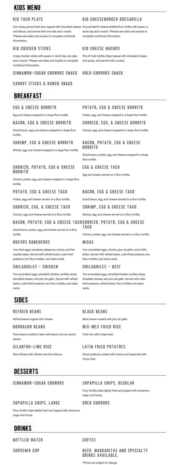 Fuzzy's Taco Shop Rogers Menu Page 3