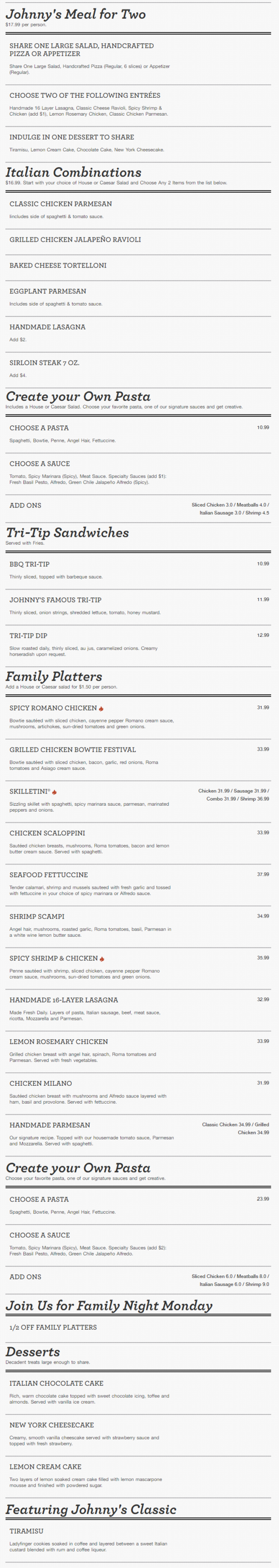 Johnny Carino's Rogers Menu 3