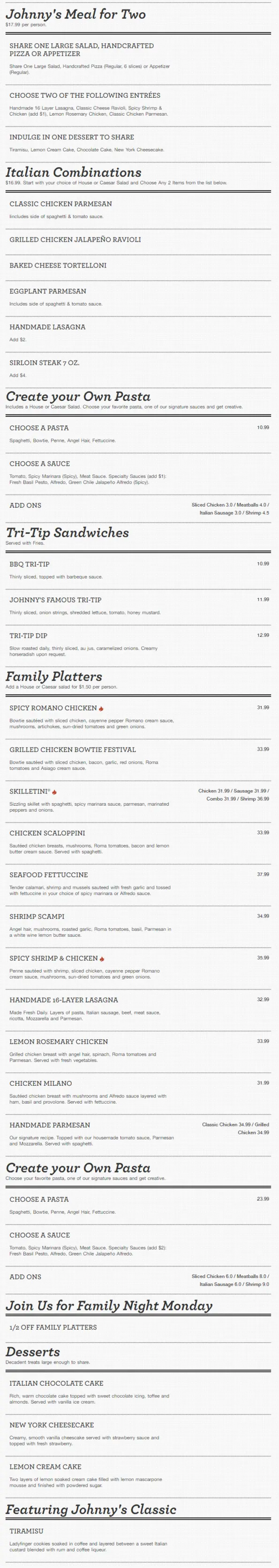 Johnny Carino's Rogers Menu 3