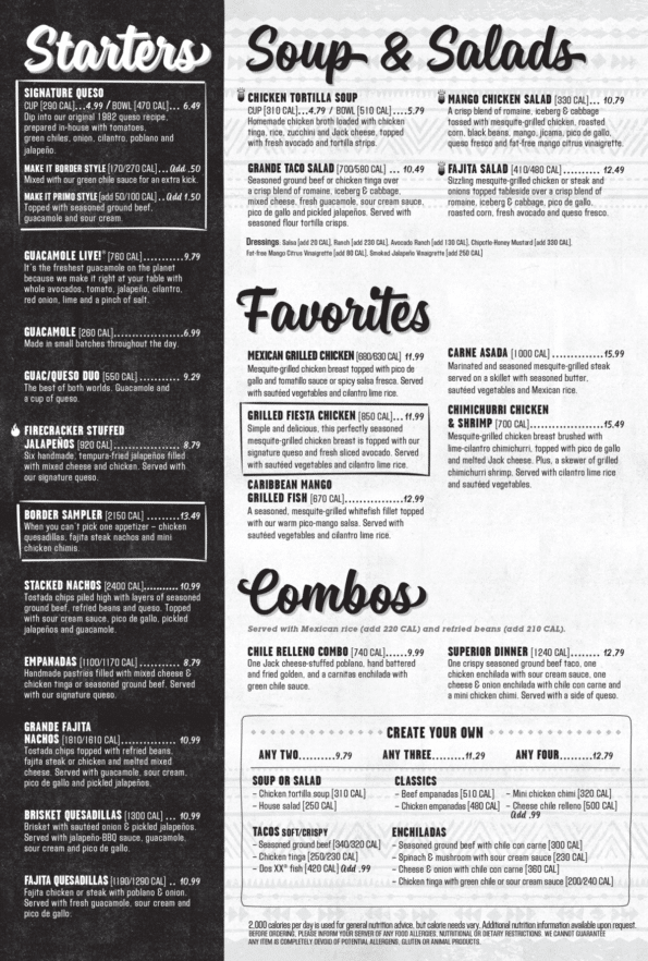 On The Border Rogers Menu 2