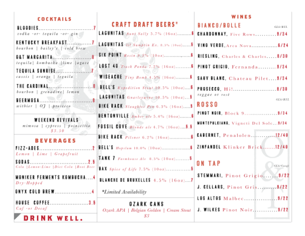 Oven & Tap Bentonville Brunch Drinks Menu 1