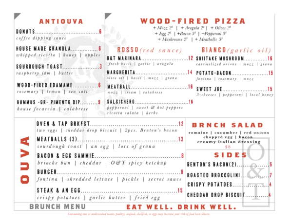 Oven & Tap Bentonville Brunch Menu