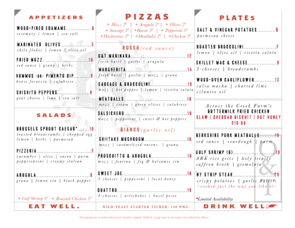 Oven and Tap Bentonville Dinner Menu