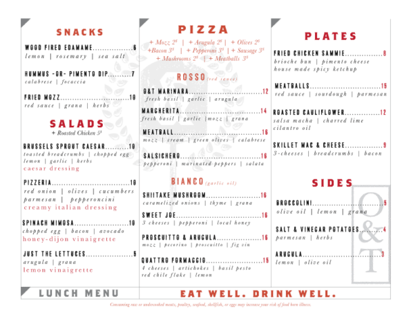 Oven and Tap Bentonville Lunch Menu