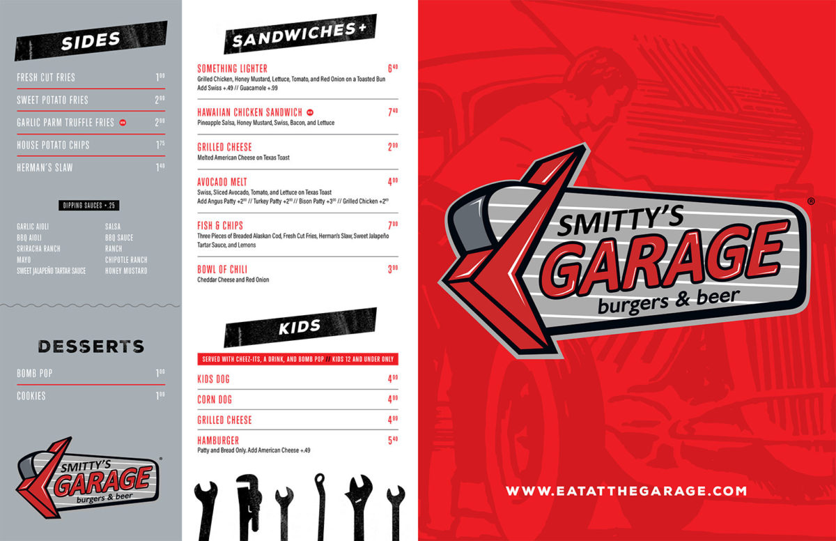 Smittys Garage Rogers Menu Page 1