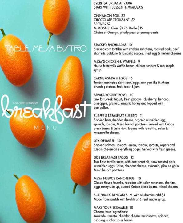 Table Mesa Bentonville Breakfest Menu