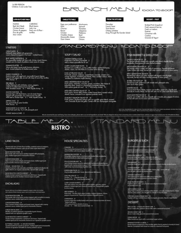 Table Mesa Bentonville Brunch Menu