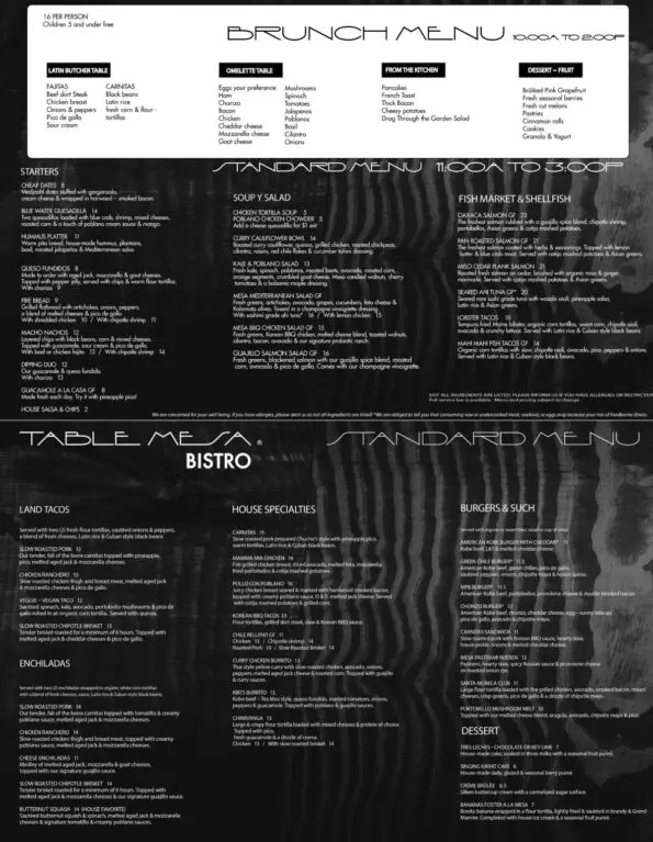Table Mesa Bentonville Brunch Menu