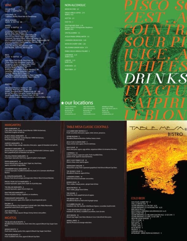 Table Mesa Bentonville Drink Menu