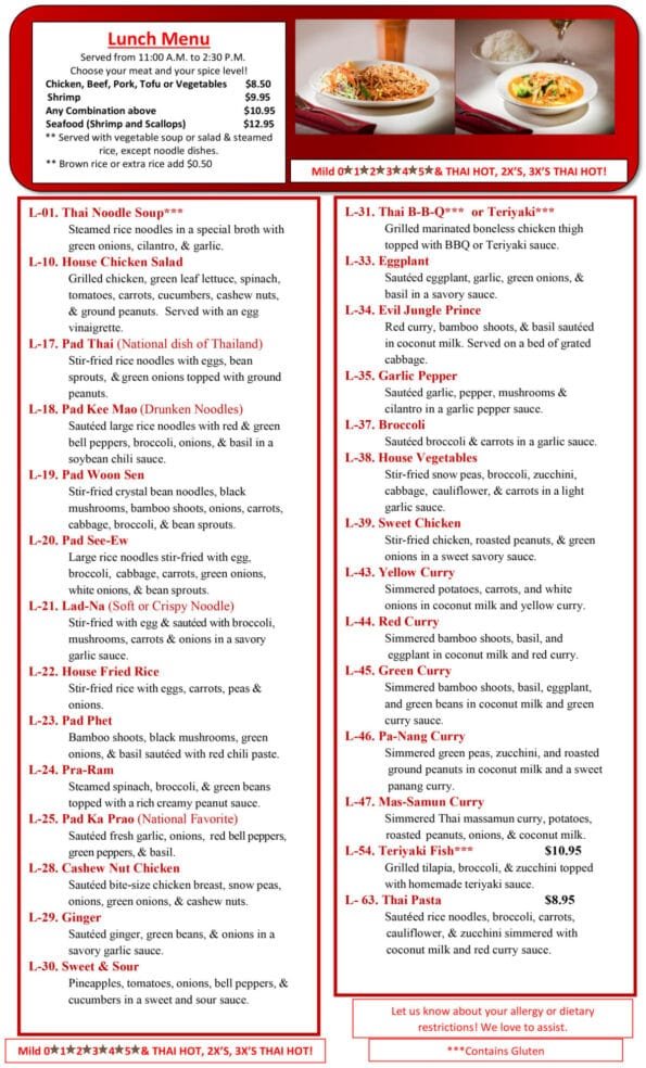 Taste of Thai Fayetteville Menu 1