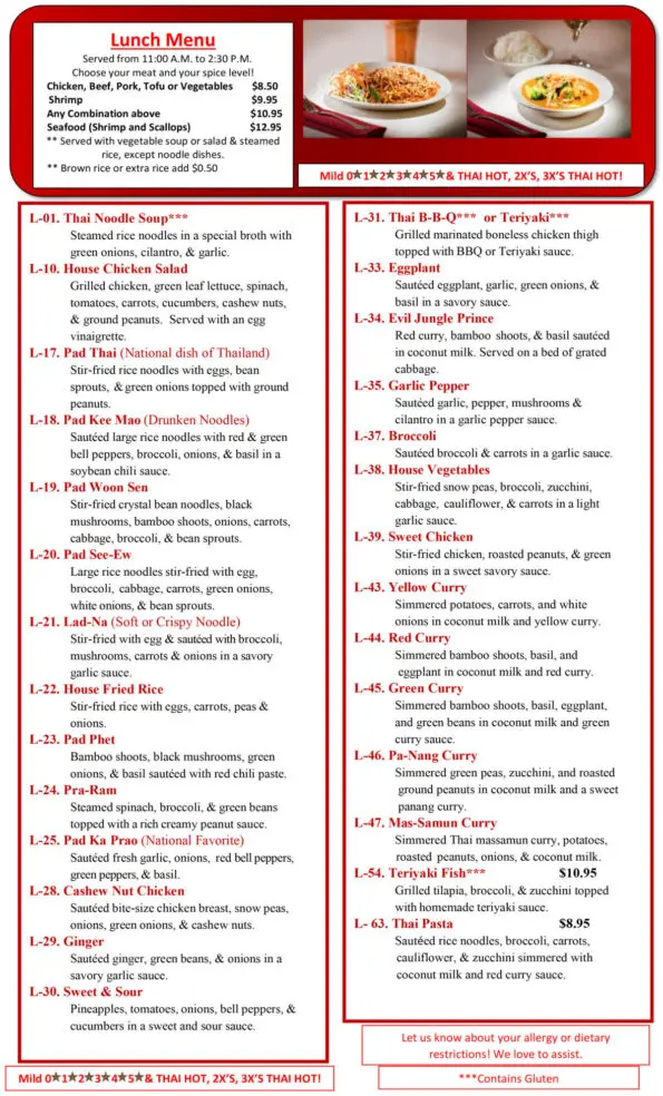 Taste of Thai Fayetteville Menu 1