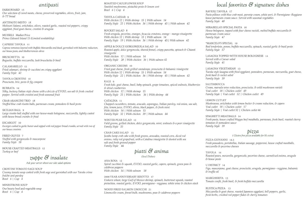 Tavola Bentonville Dinner Menu 2