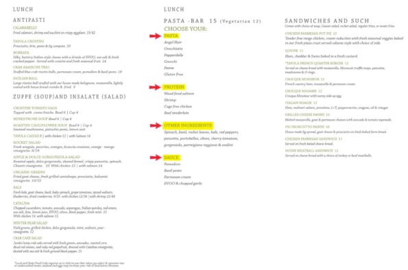 Tavola Bentonville Lunch Menu 1