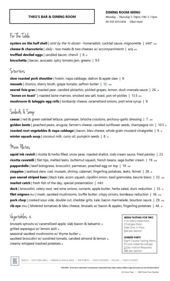 Theo's Fayetteville Menu 1