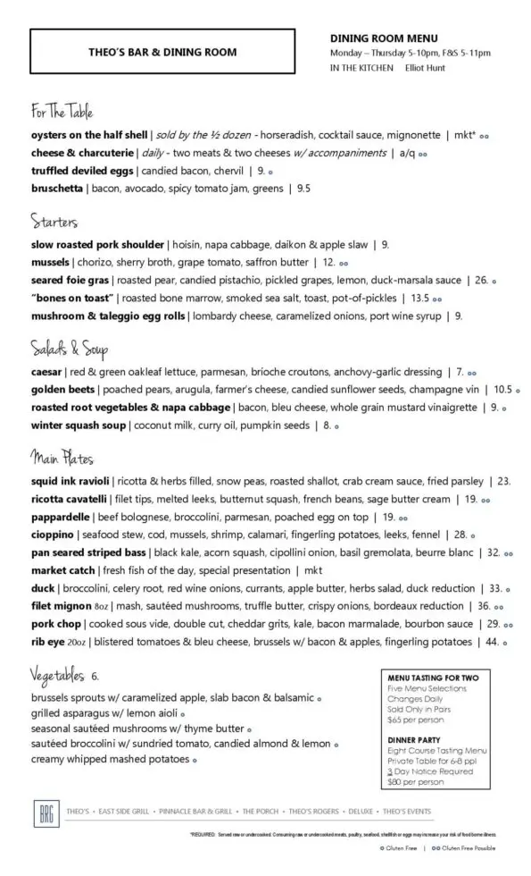 Theo's Fayetteville Menu 1