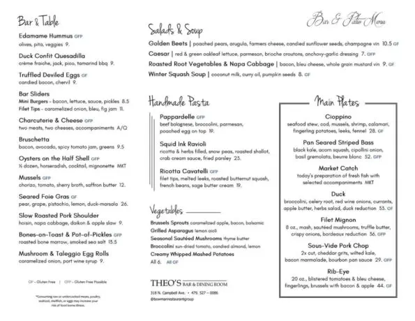 Theo's Fayetteville Menu 2