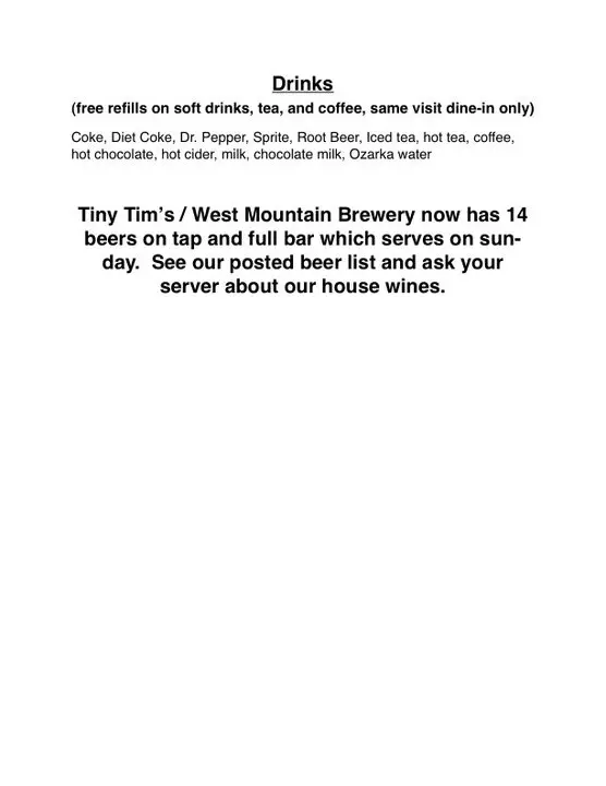 Tiny Tim's Pizza Menu Page 2