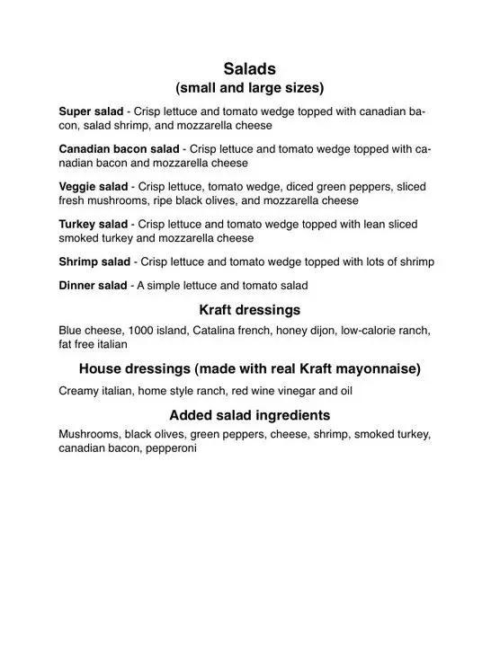 Tiny Tim's Pizza Menu Page 4