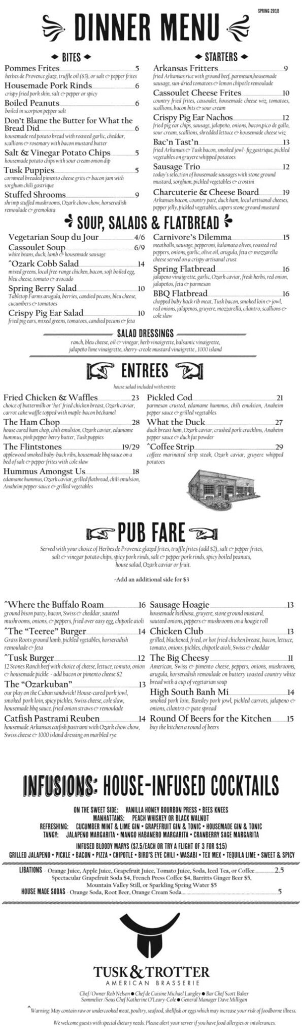 Tusk & Trotter Dinner Menu 1