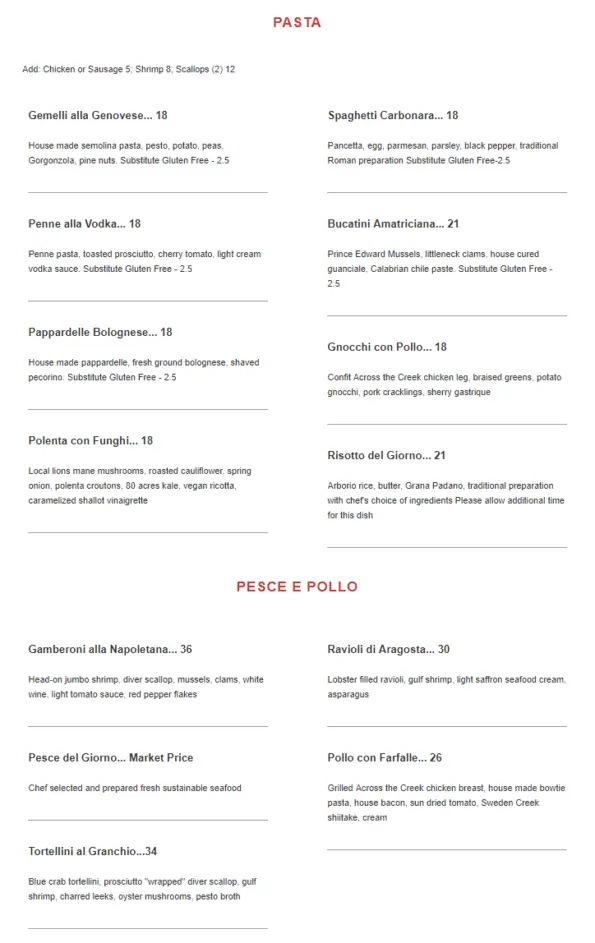 Vetro 1925 Fayetteville Menu Page 1