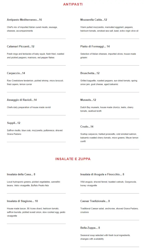 Vetro 1925 Fayetteville Menu Page 2