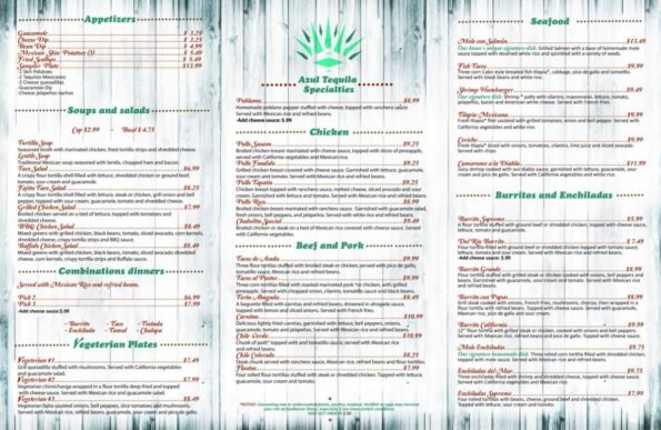 Azul Tequila Dinner Menu 3