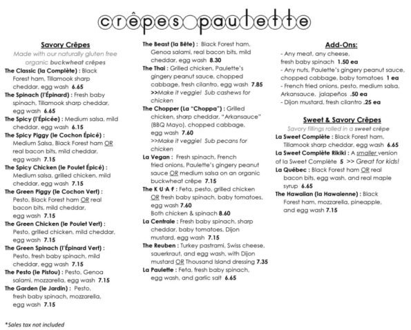 Crepes Paulette Food Truck Bentonville Menu 1