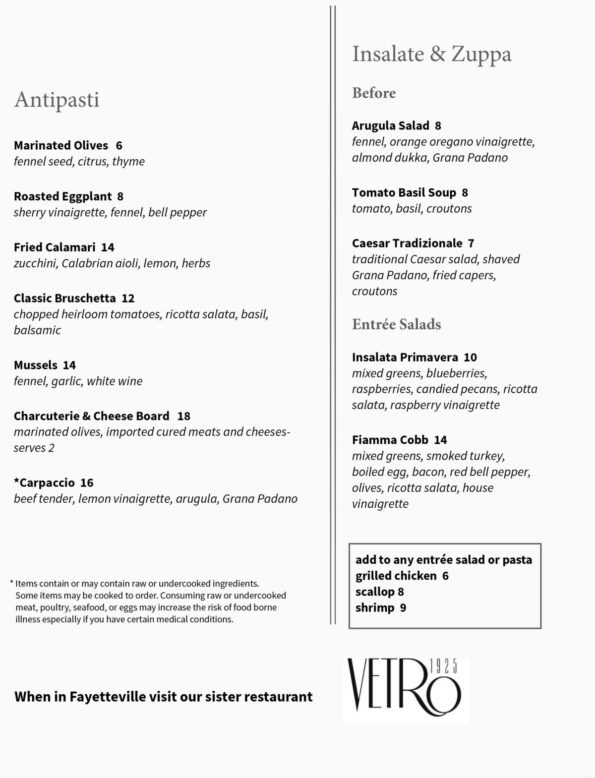 Fiamma Ristorante Bentonville Dinner Menu 1