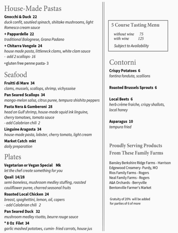 Fiamma Ristorante Bentonville Dinner Menu 2