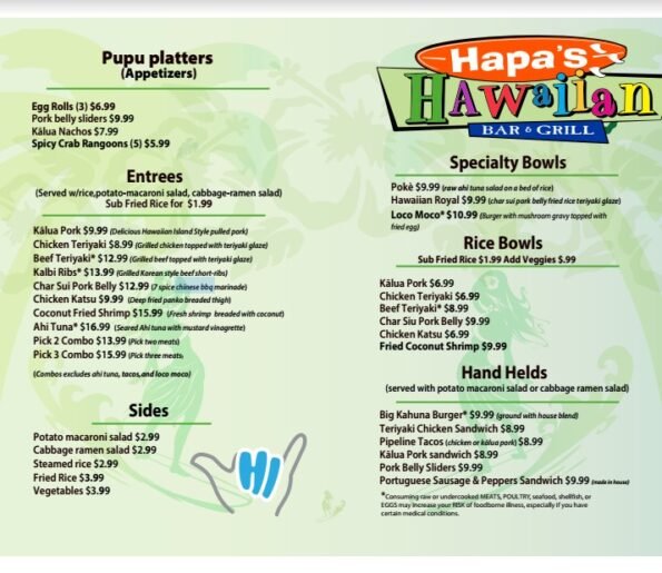 Hapas Hawaiian Bar & Grill Rogers Menu 1