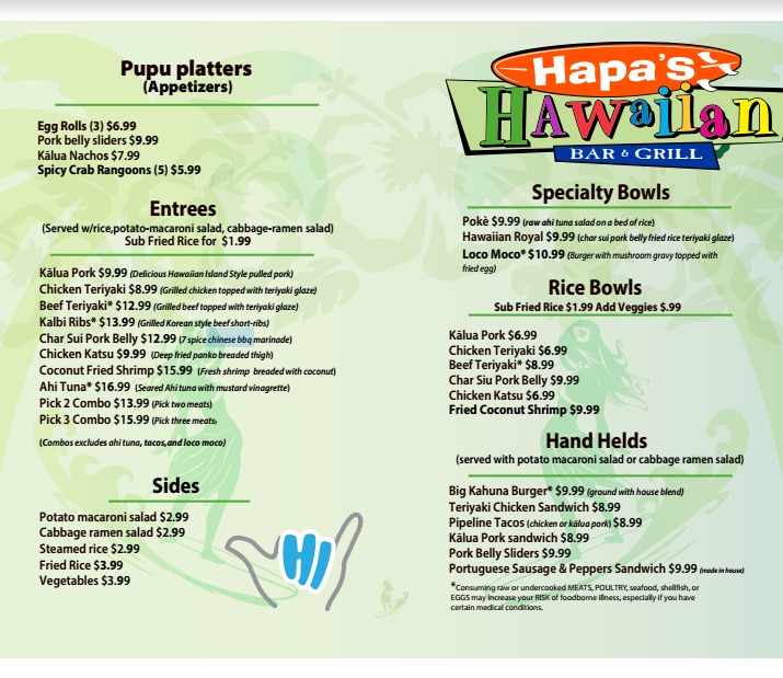 Hapas Hawaiian Bar & Grill Rogers Menu 1