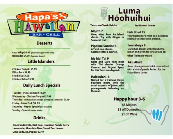 Hapas Hawaiian Bar & Grill Rogers Menu 2