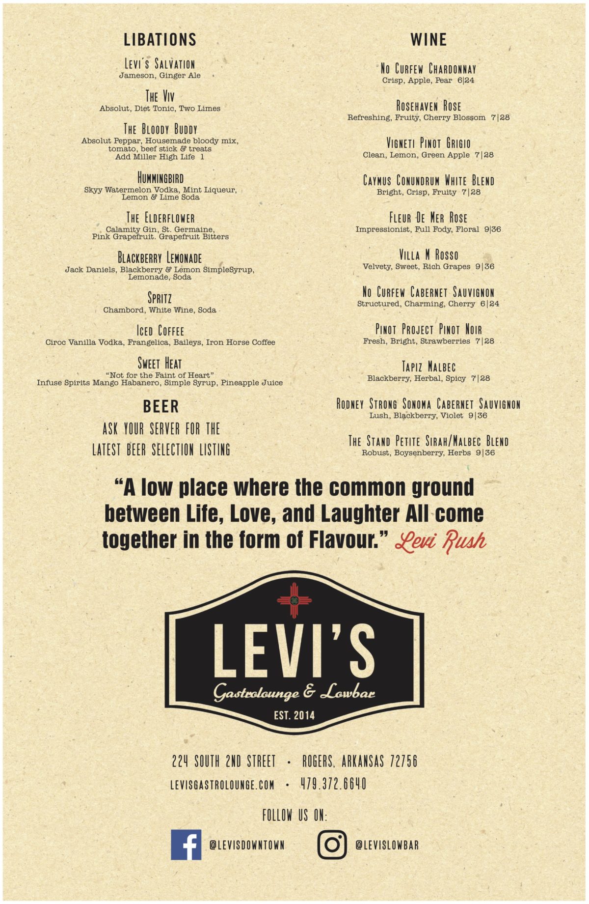 Levi's Gastrolounge & Bar Menu 2